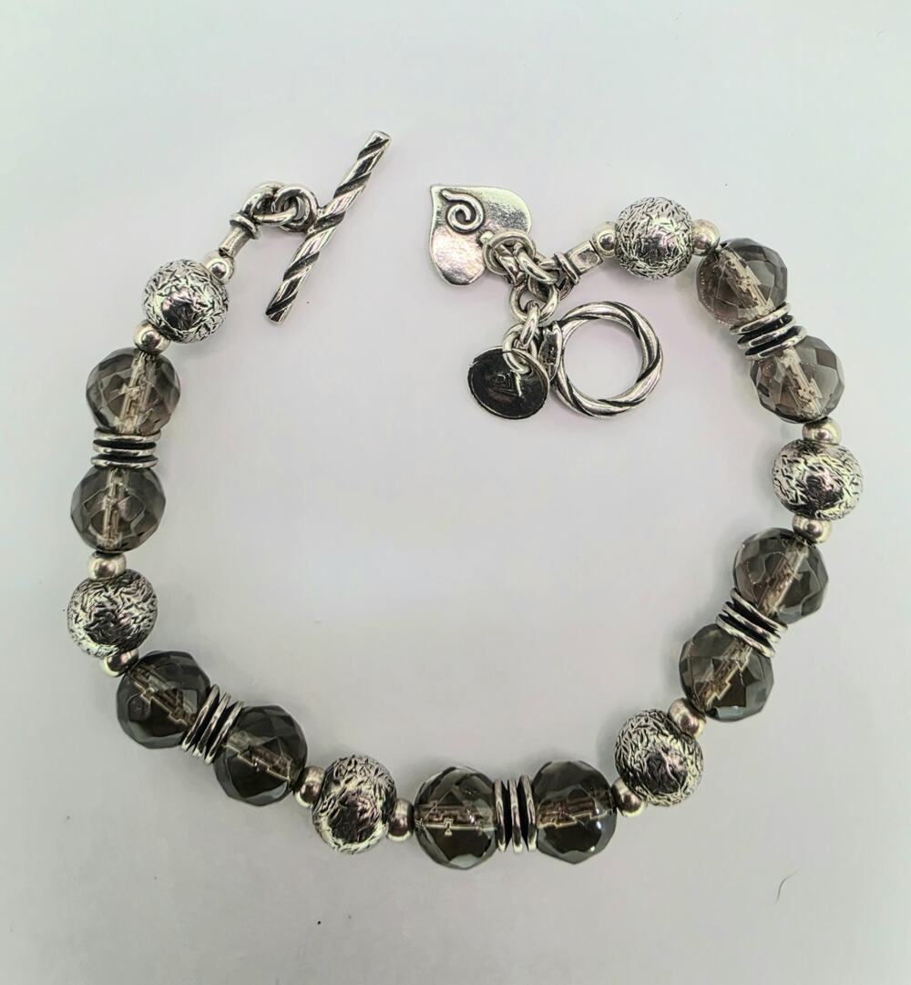 Silpada 925 Sterling Silver Faceted Smoky Quartz Heart Toggle Bracelet 8” B1477